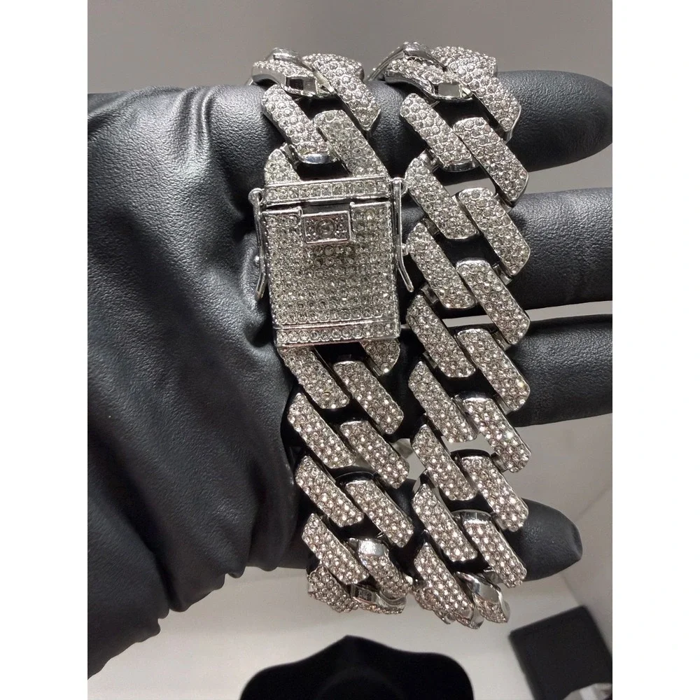 cuban chain iced out vvscz over stainless 24inch 19.5mm triple lock box
